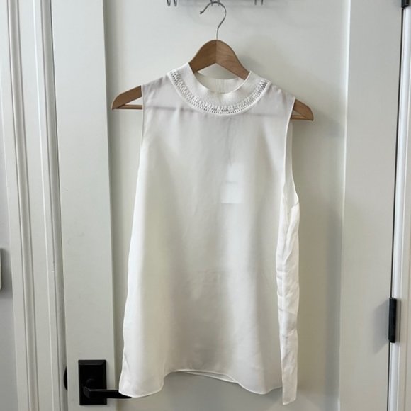 Theory Ivory Mock-neck Sleeveless Silk Top, Size L - Picture 1 of 5